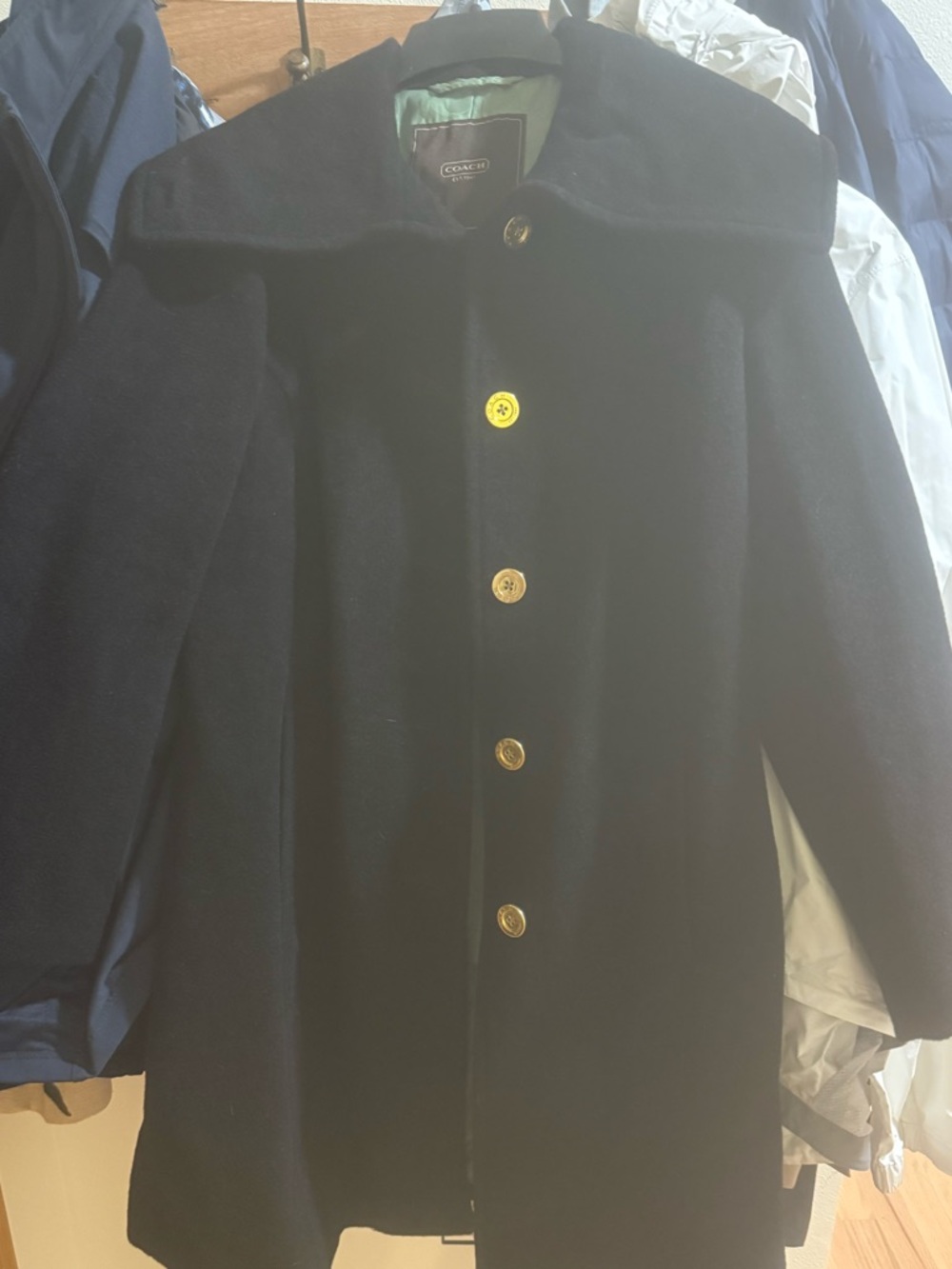 Coach black Wool Pea Coat with Gold-Tone Buttons